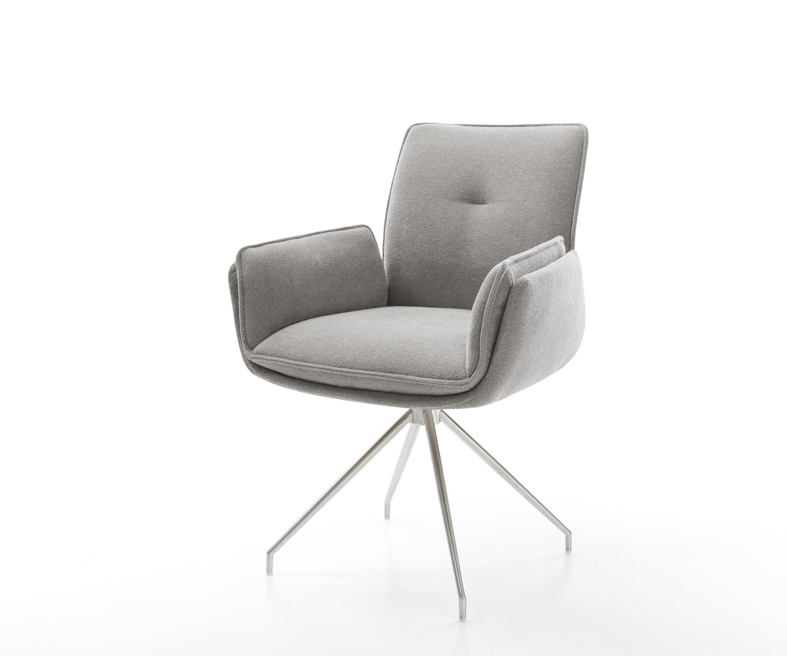 Chaise-de-salle-à-manger Nela-Flex tissu structuré doux gris pied croisé conique acier inoxydable