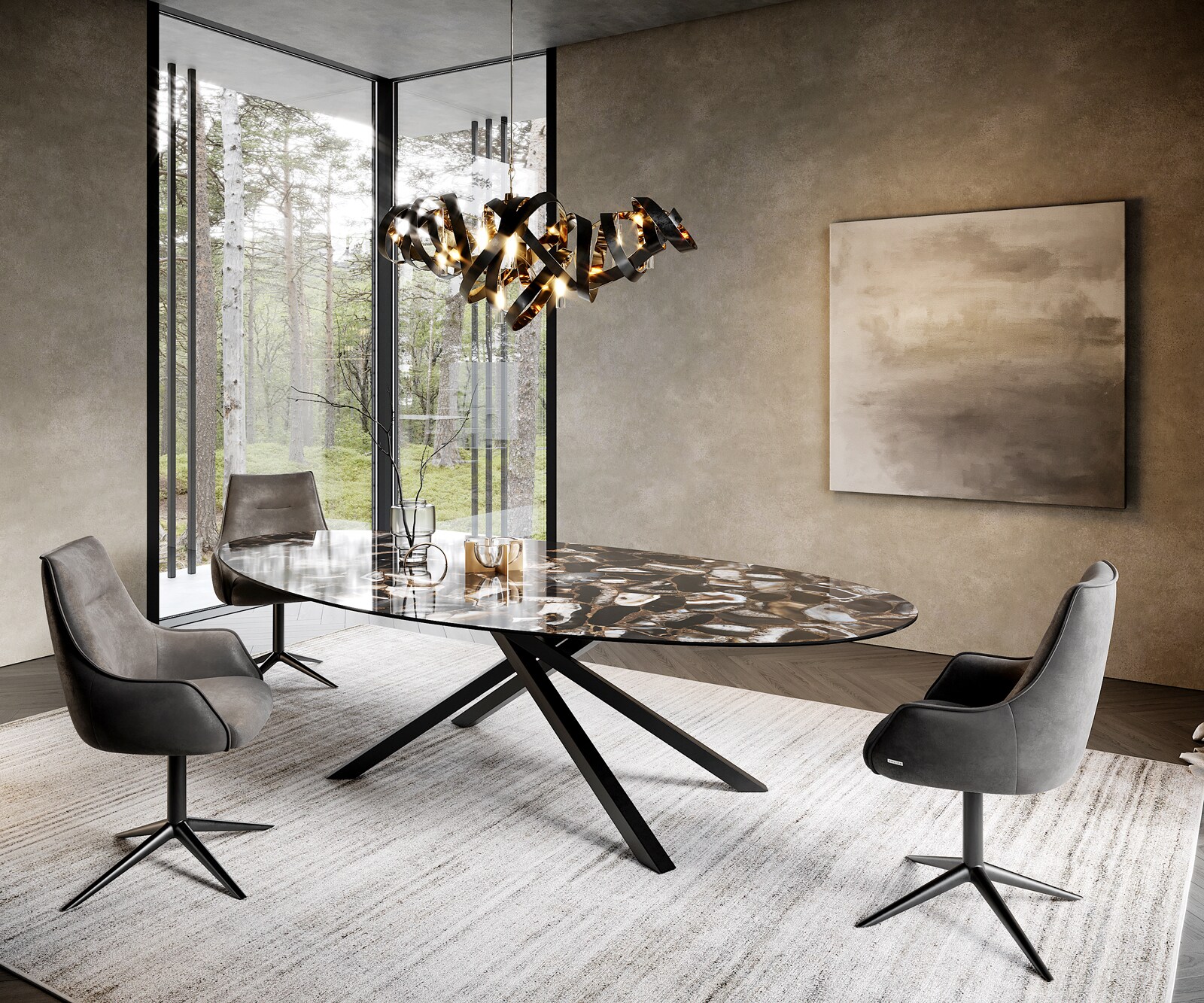 Table à manger Edge Oval 280x130 cm Céramique Iris FMG Agatablack piètement en croix Rectangle Noir 3