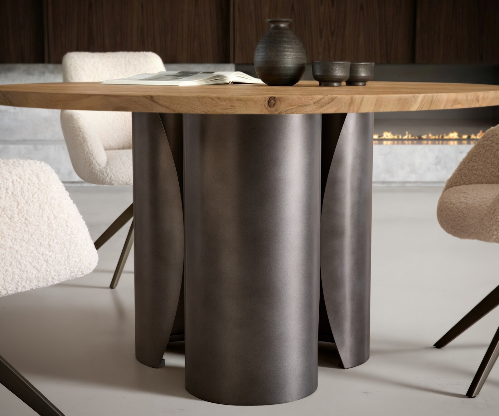 Table-à-manger Adenza ronde 140 x 140 cm Acacia naturel Métal noir antique 4