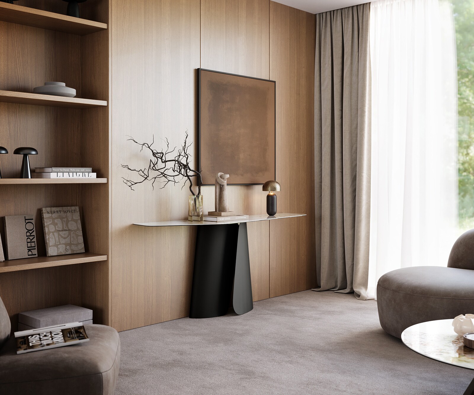 Console Edge Polygonal 180x50 cm Céramique Minas Melange Weiß-Beige Livos Métal Noir 6