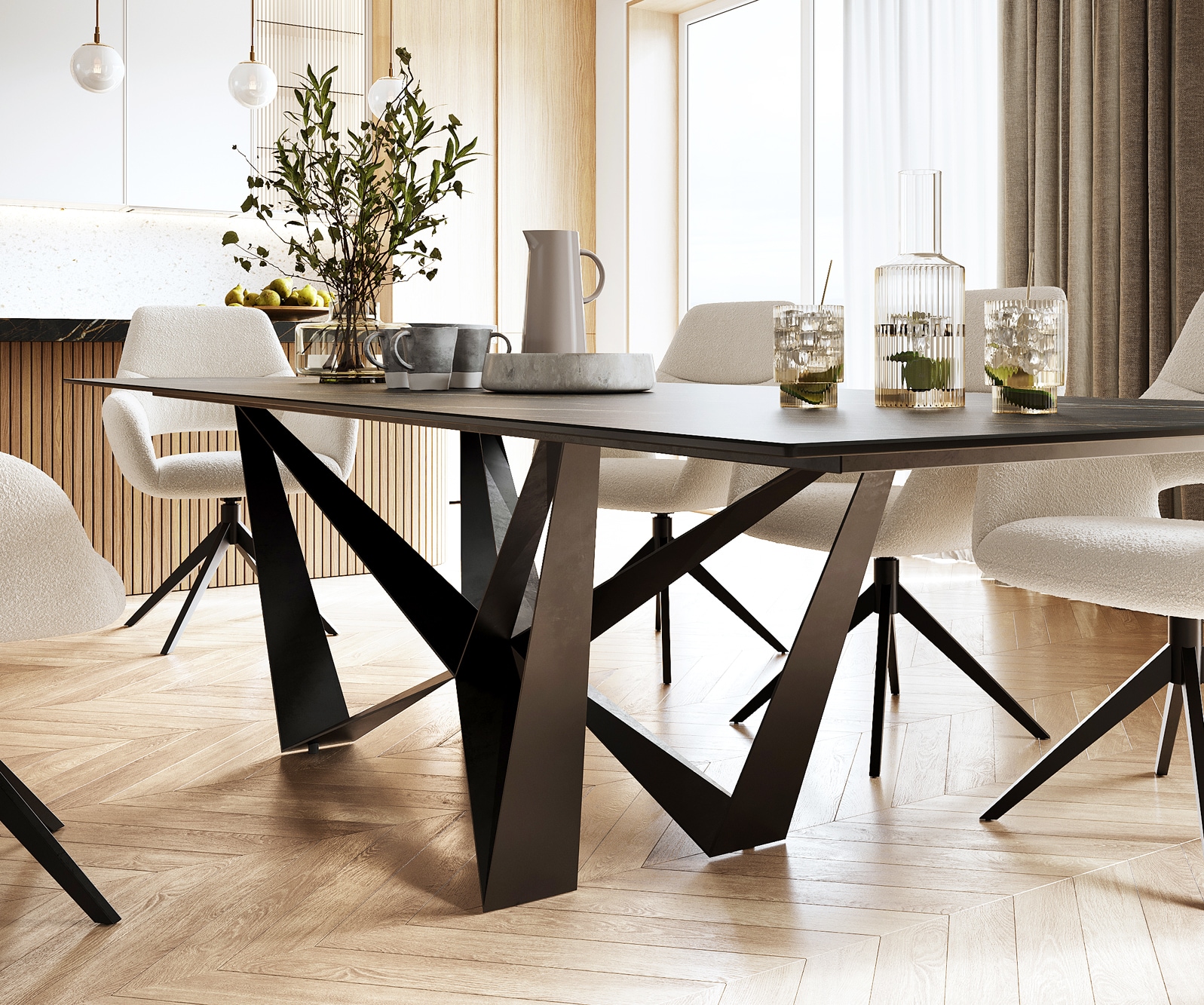 Table-à-manger Edge 300x100cm Laminam® céramique marron pieds milieu acier plat noir 6 Table-à-manger Edge 300x100cm Laminam® céramique marron pieds milieu acier plat noir 6