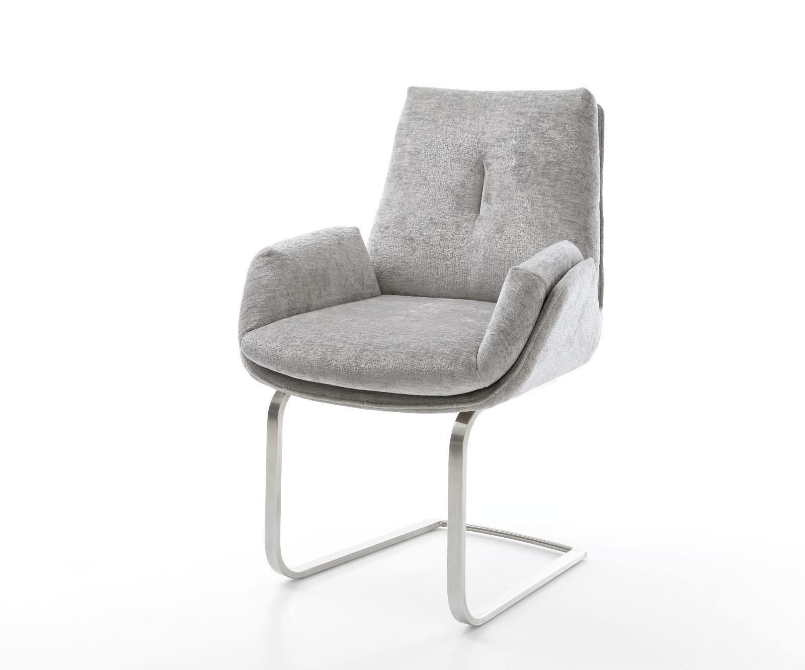 Cantilever Clea-Flex chenille gris argenté pied cantilever plat acier inoxydable brossé Cantilever Clea-Flex chenille gris argenté pied cantilever plat acier inoxydable brossé