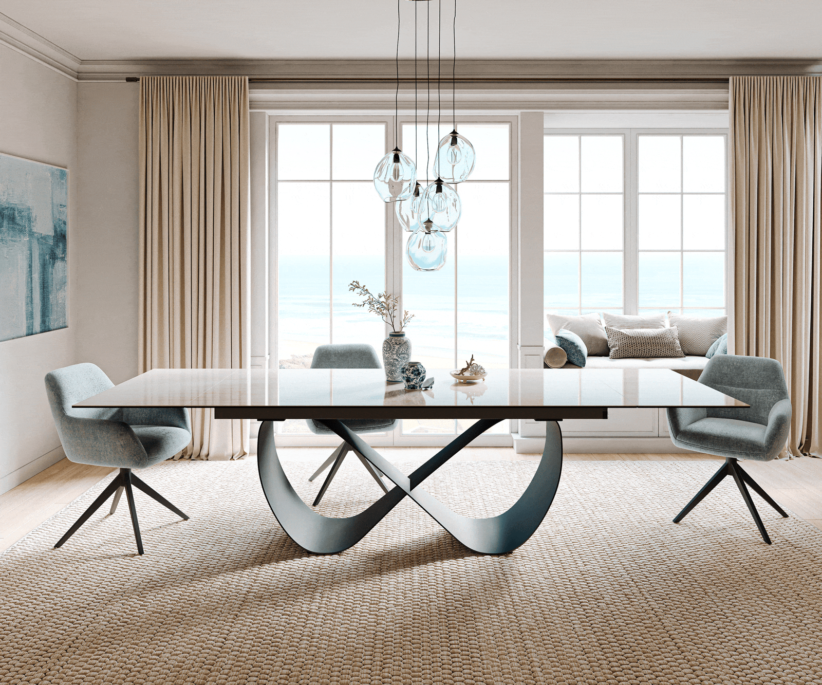 Table à manger extensible Edge 200-300x100 cm céramique Onyx Champagne Infinity métal noir 1