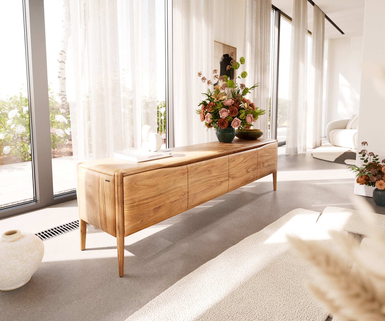 Meuble-TV Simcha 200 cm acacia naturel 4 portes Meuble-TV Simcha 200 cm acacia naturel 4 portes