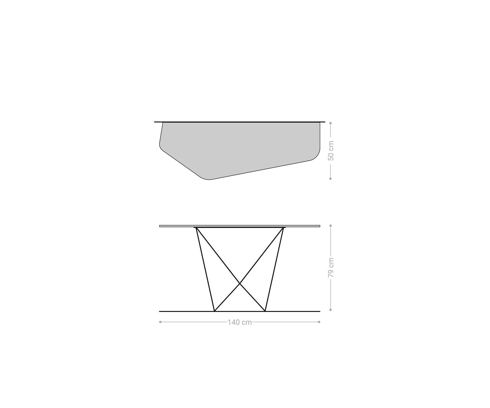Console Edge Polygonal 140x50 cm Céramique Patagonia Poliert Spios Métal Effektfinish Titan 8