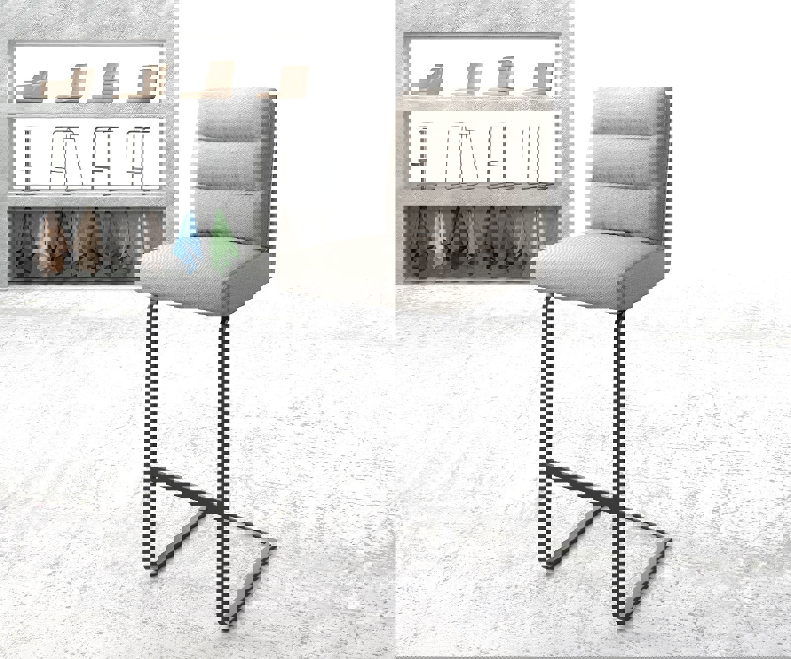 Chaise-de-bar Pela-Flex rayures gris clair chaise cantilever métal plat