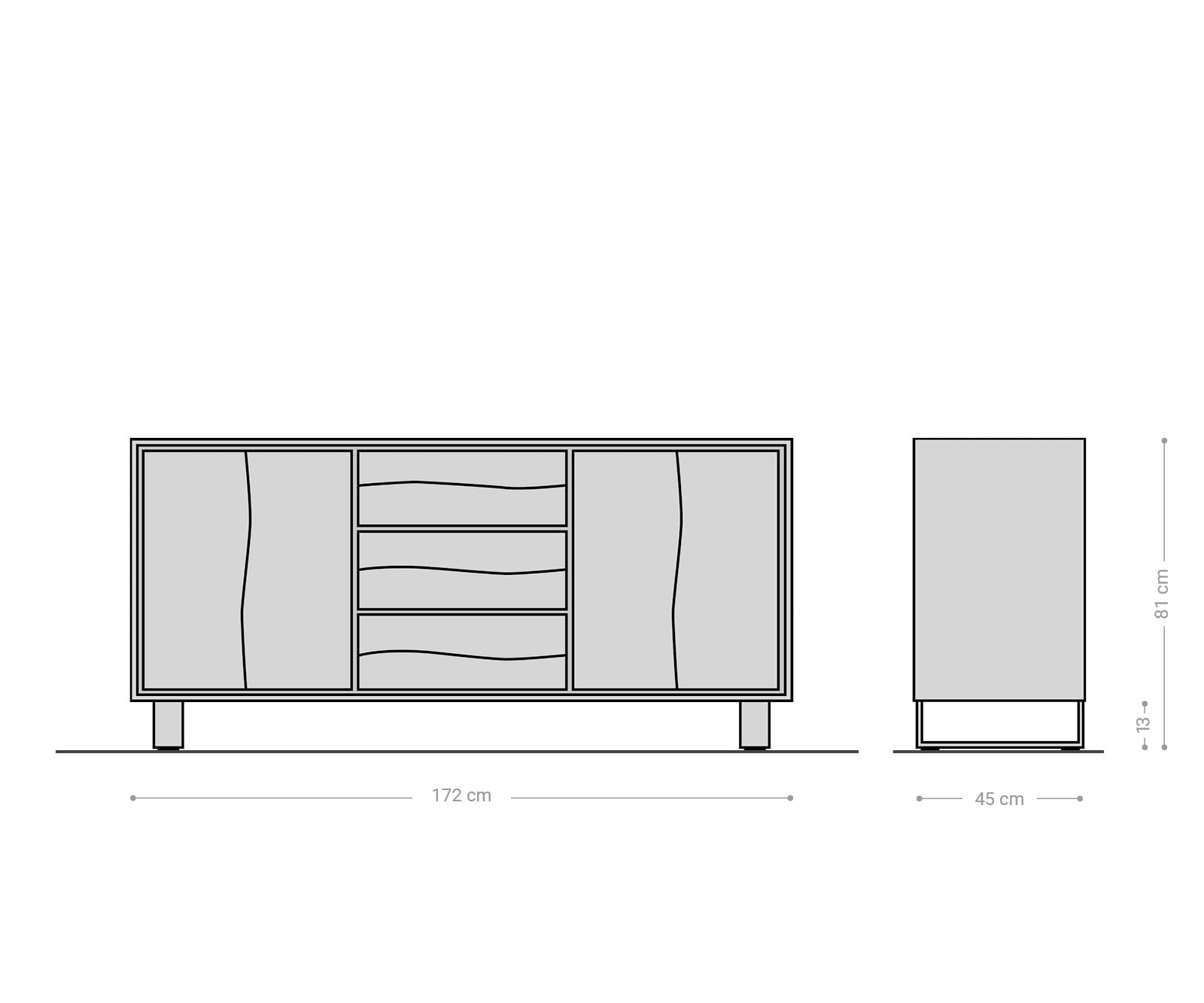 Buffet Live-Edge 170 cm chêne naturel 3 tiroirs 4 portes 10