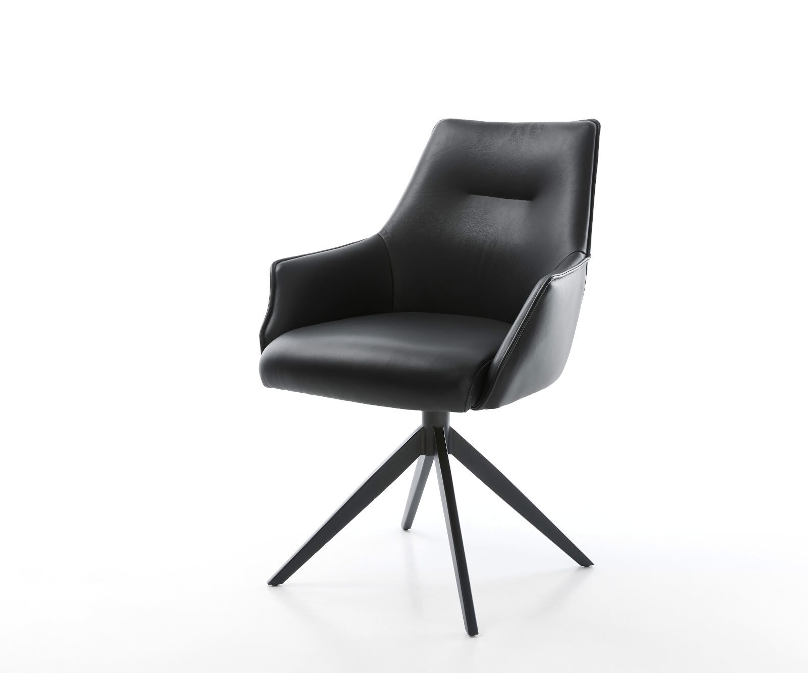 Chaise-pivotante Alja-Flex cuir de vache noir pied croisé large noir pivotement sur 360° fonction bascule ressorts ensachés