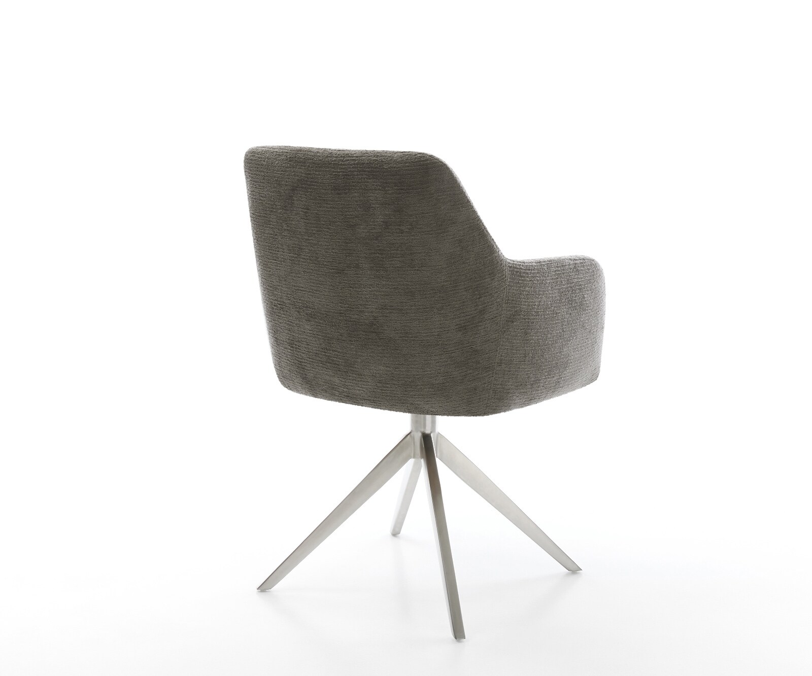 Chaise-pivotante Greg-Flex bouclé doux couleur boue pied croisé large acier inoxydable pivotement sur 360° fonction bascule resorts ensachés 5