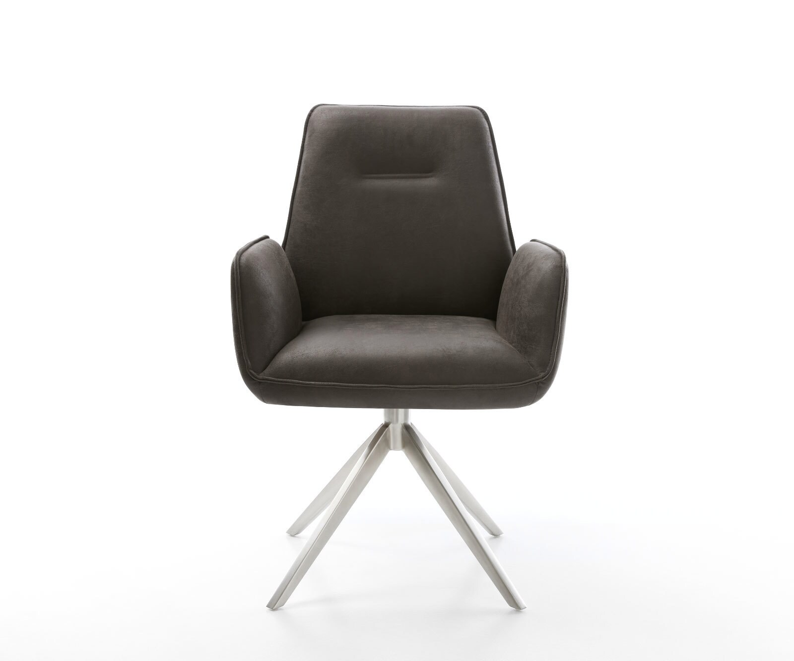 Chaise-de-salle-à-manger Zoa-Flex microvelours anthracite vintage pied croisé large acier inoxydable brossé ressorts ensachés 2