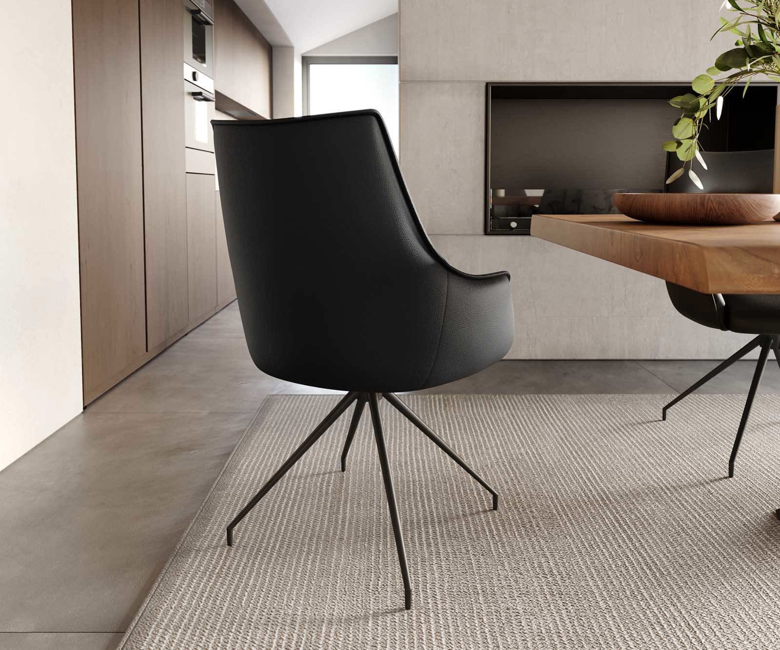 Chaise-pivotante Alja-Flex avec accoudoirs cuir de vache noir pied croisé conique noir pivotement sur 180° ressorts ensachés 3 Chaise-pivotante Alja-Flex avec accoudoirs cuir de vache noir pied croisé conique noir pivotement sur 180° ressorts ensachés 3