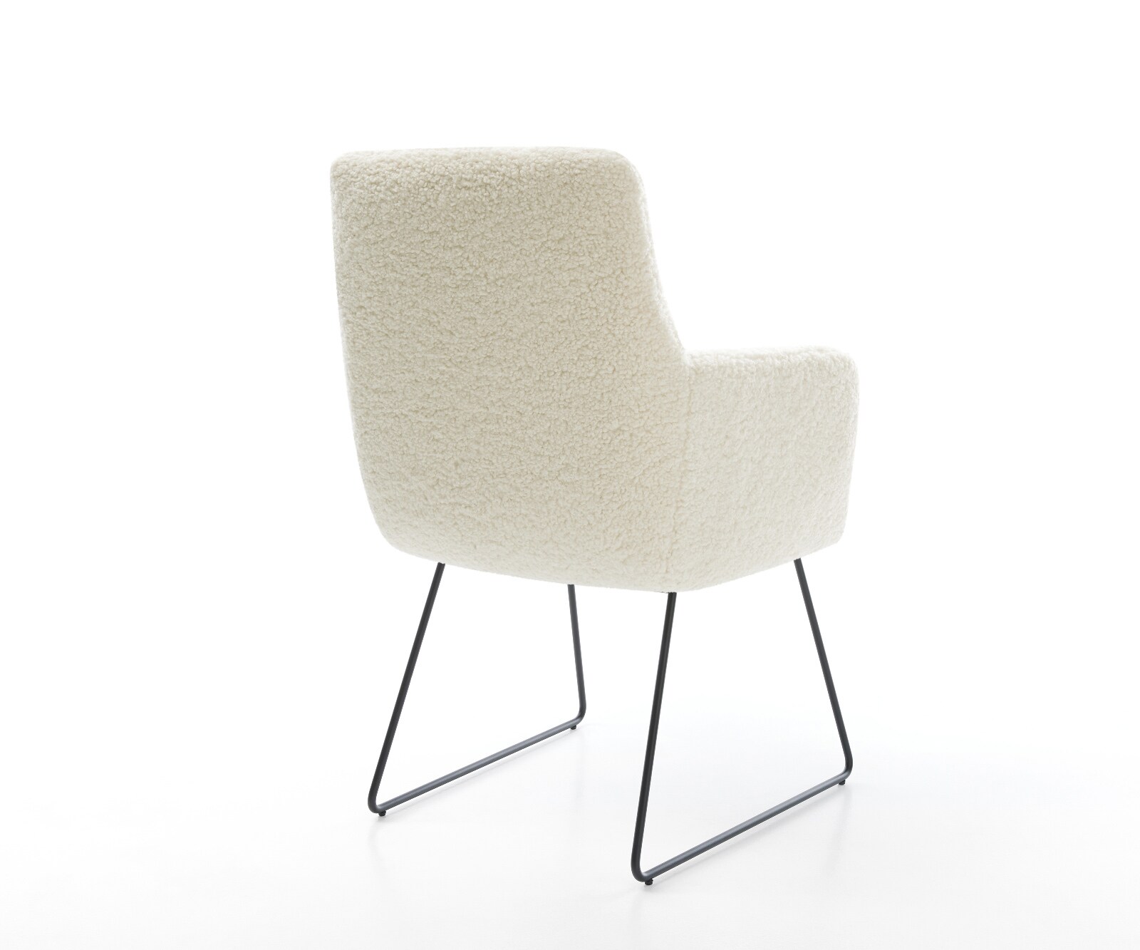 Chaise-de-salle-à-manger Heira-Flex avec accoudoirs tissu teddy beige pied trapèze noir resorts ensachés 5