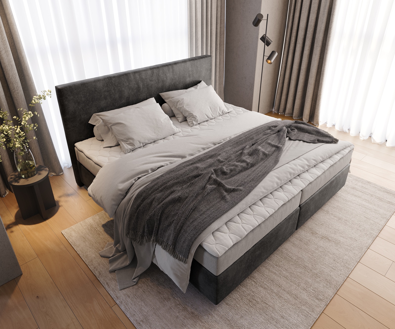 Lit-à-sommier-tapissier Dream-Well microfibre anthracite vintage 200x200 cm Matelas Bonell PU-Surmatelas 3 Lit-à-sommier-tapissier Dream-Well microfibre anthracite vintage 200x200 cm Matelas Bonell PU-Surmatelas 3