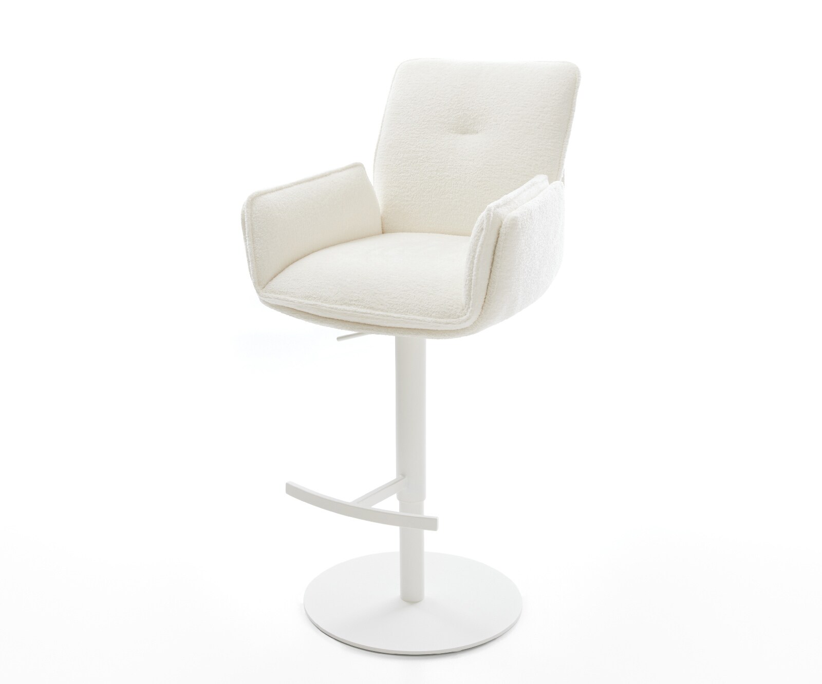 Chaise-de-bar Nela-Flex Bouclé doux Beige Pied pivotant réglable en hauteur blanc Blanc