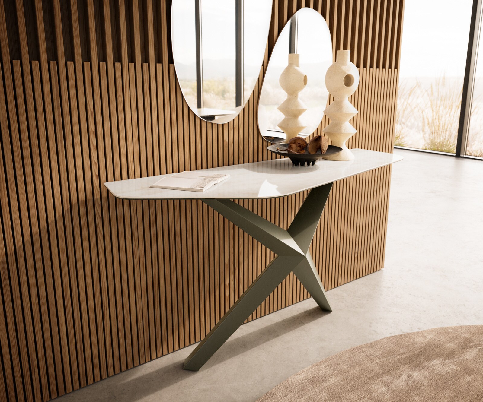 Console Edge Polygonal 140x50 cm Céramique Onyx Champagne Zentharo Métal Effektfinish Titan 4