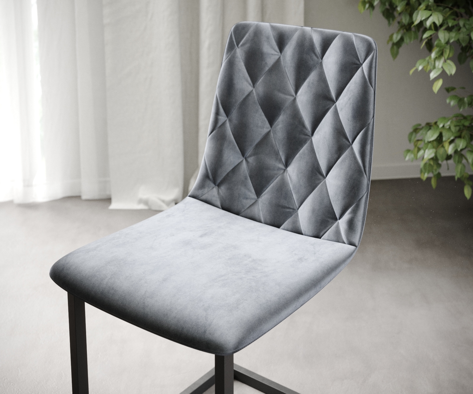 L'ensemble-de-4-chaises Trado-Adesso gris velours cantilever 4