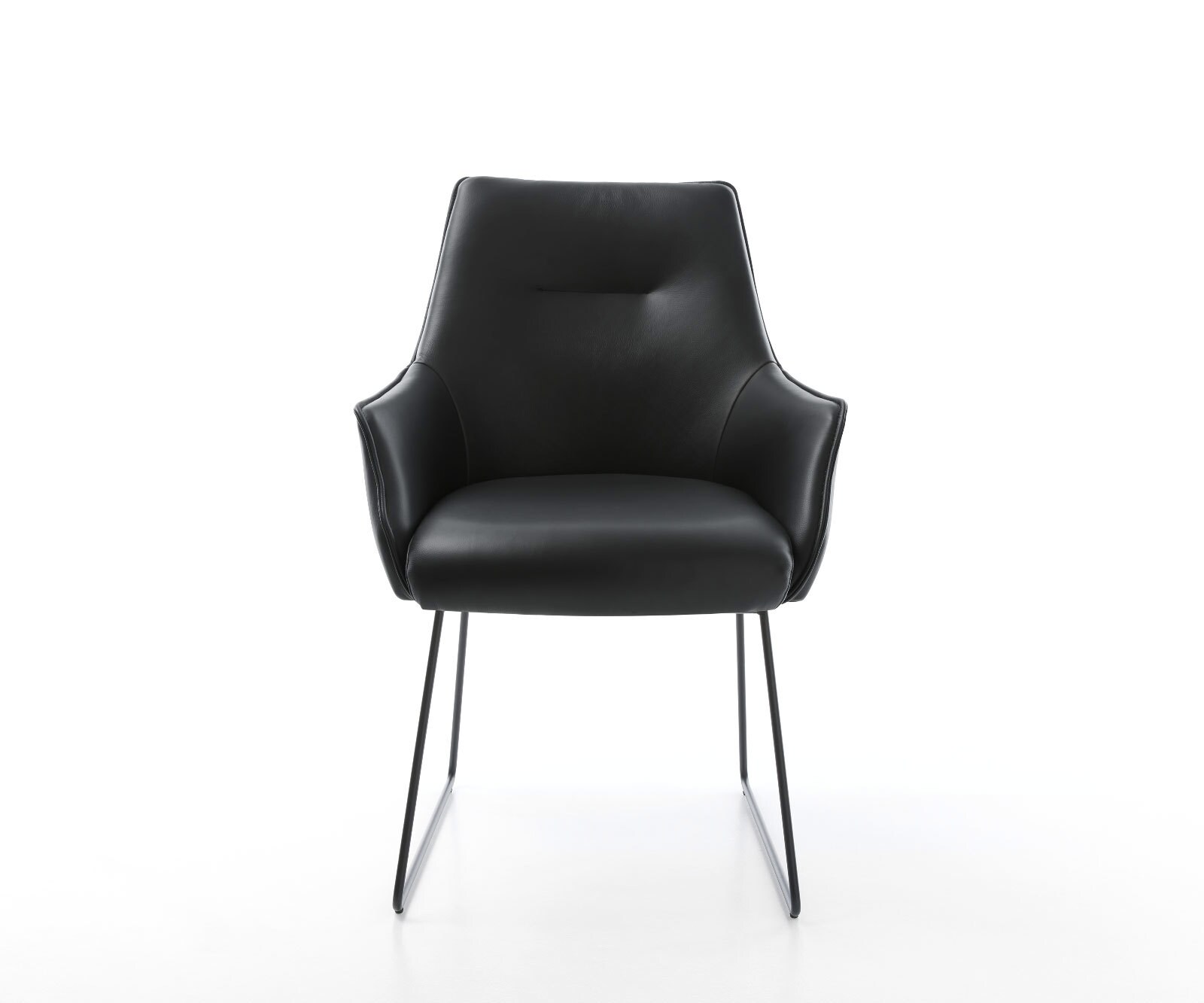 Chaise-de-salle-à-manger Alja-Flex avec accoudoirs cuir de vache noir pied trapèze noir ressorts ensachés 1 Chaise-de-salle-à-manger Alja-Flex avec accoudoirs cuir de vache noir pied trapèze noir ressorts ensachés 1