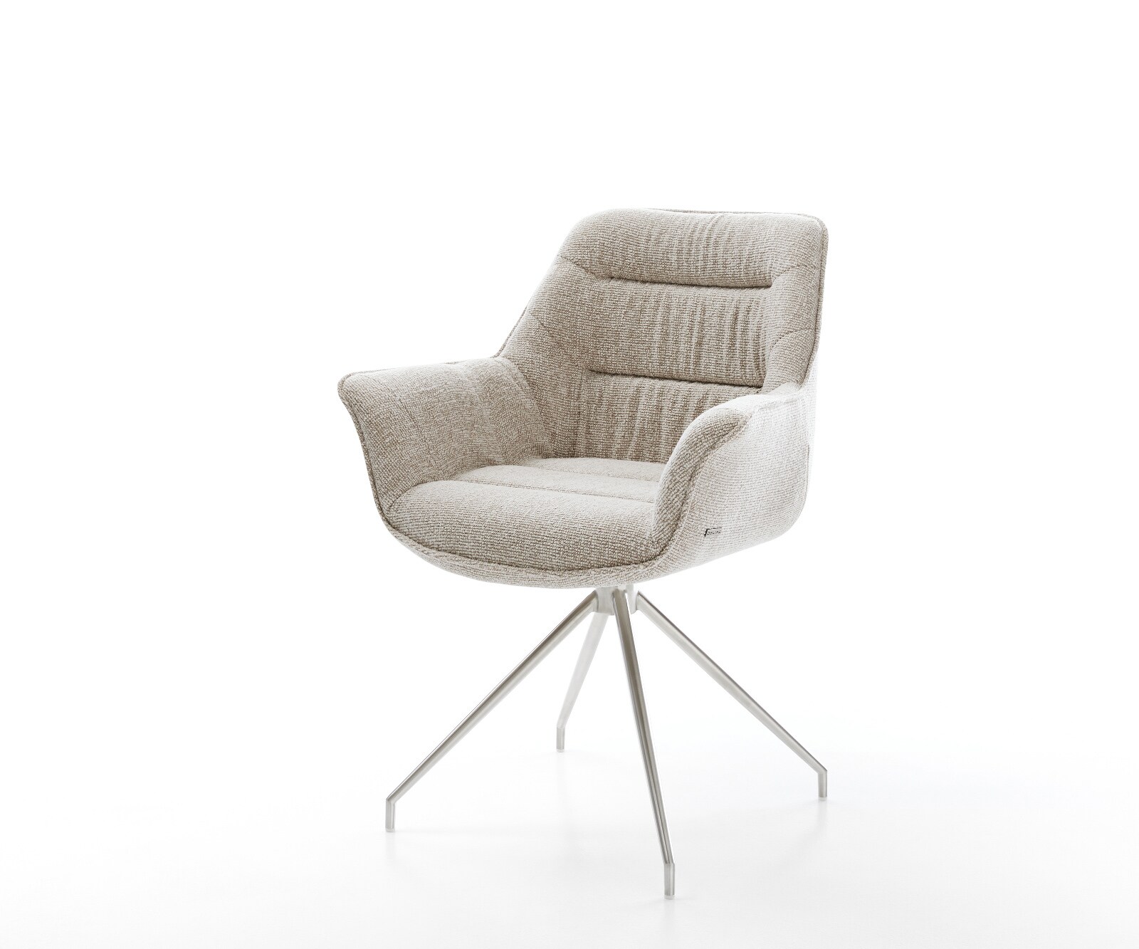 Chaise-de-salle-à-manger Kaira-Flex tissu tissé doux beige pied croisé conique acier inoxydable