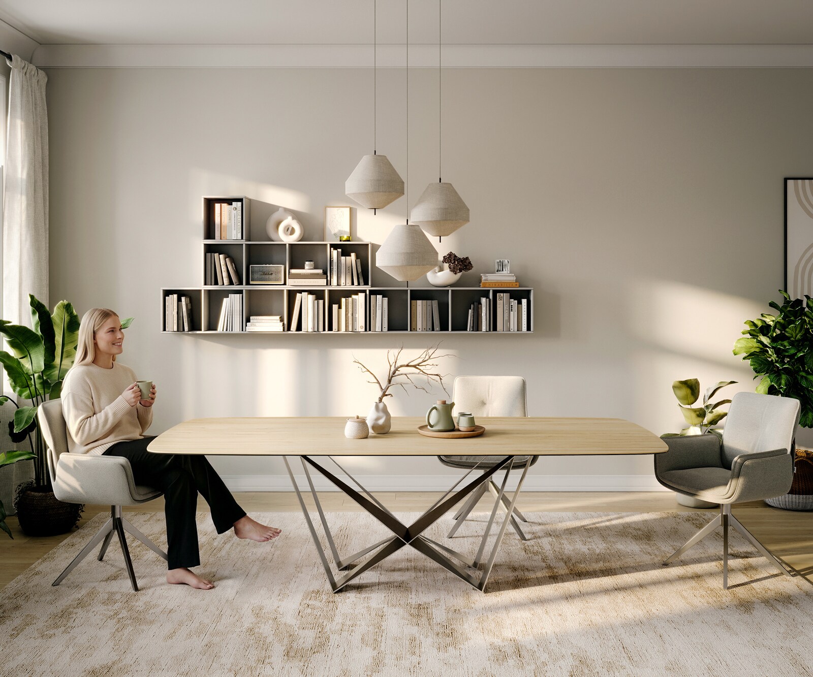 Table à manger Edge Boot 260x120 cm Céramique Laminam® Sabbia Eichefarbig Spider Flachstahl Acier inoxydable 2