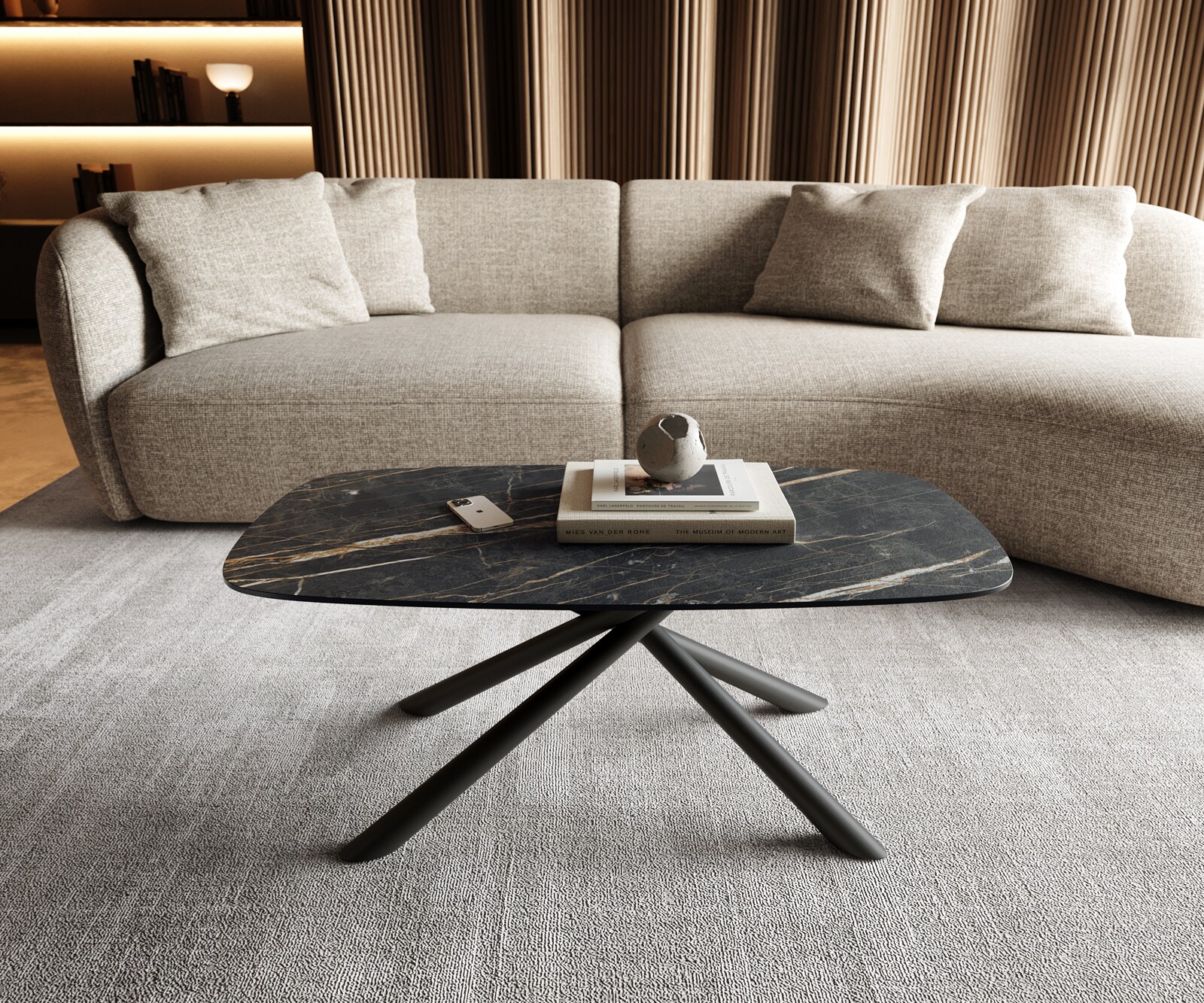 Table basse Edge Boot 100x50 cm céramique Laminam® Noir Desir brun Sarity métal noir 2