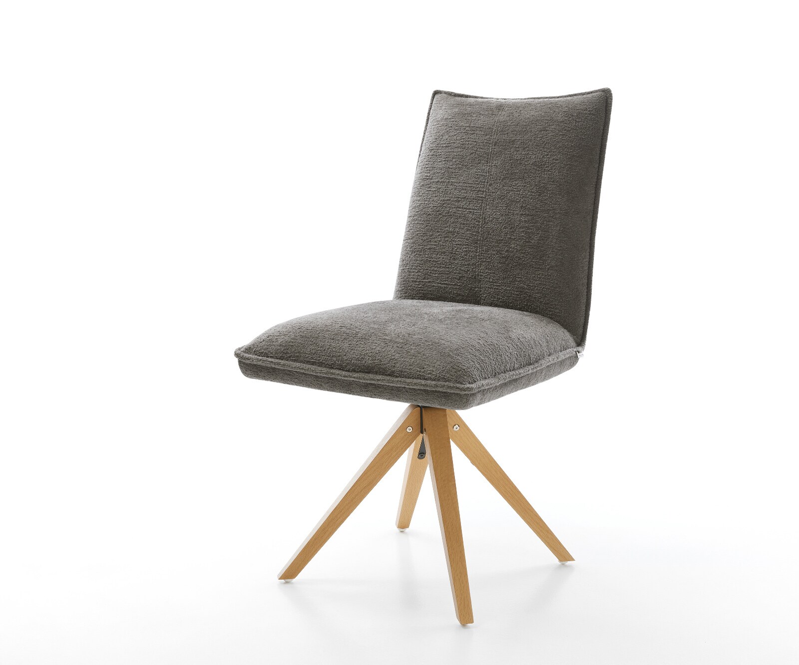 Chaise-pivotante Lelio-Flex bouclé doux couleur boue pied en bois angulaire naturel pivotement sur 180° resorts ensachés