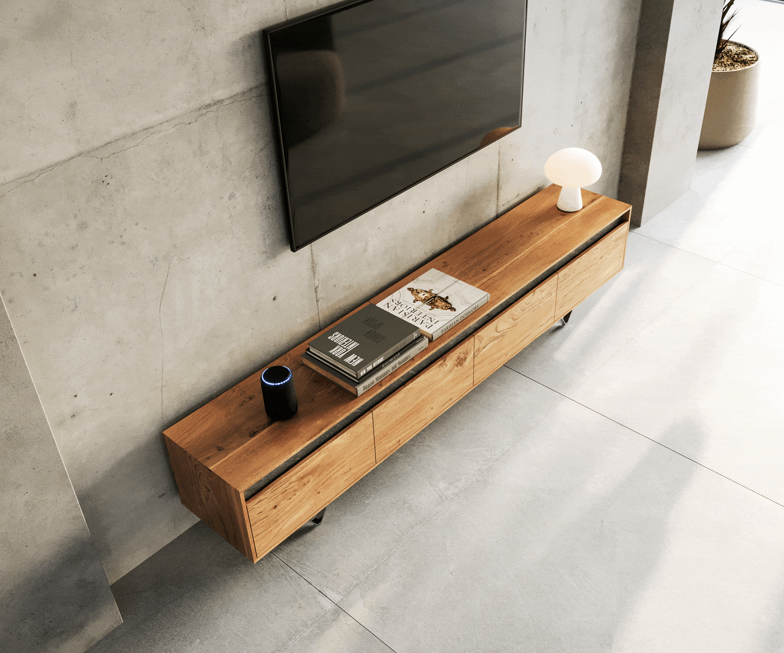 Meuble-TV Stonegrace 200 cm acacia nature 4 tiroirs 3