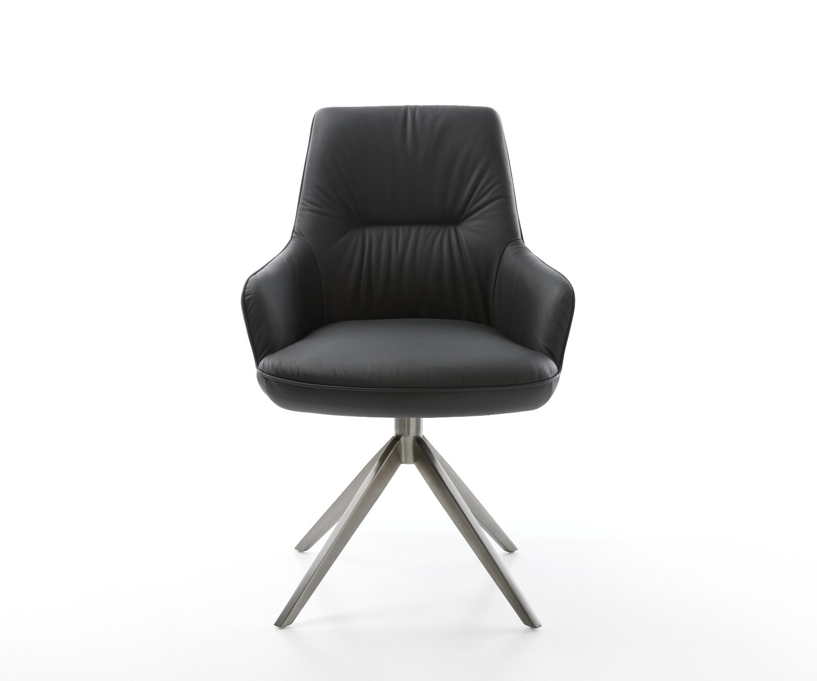 Chaise-pivotante Zelia-Flex avec accoudoirs cuir de vache noir pied croisé large grafiete pivotement sur 360° fonction bascule ressorts ensachés 2