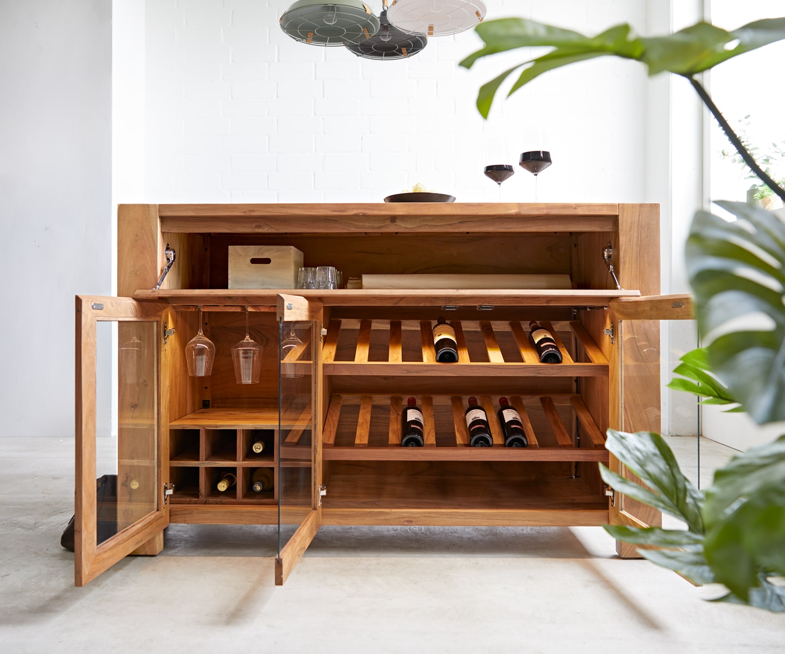 Armoire-bar Hedora 160x75 cm acacia naturel avec éclairage 3 Armoire-bar Hedora 160x75 cm acacia naturel avec éclairage 3