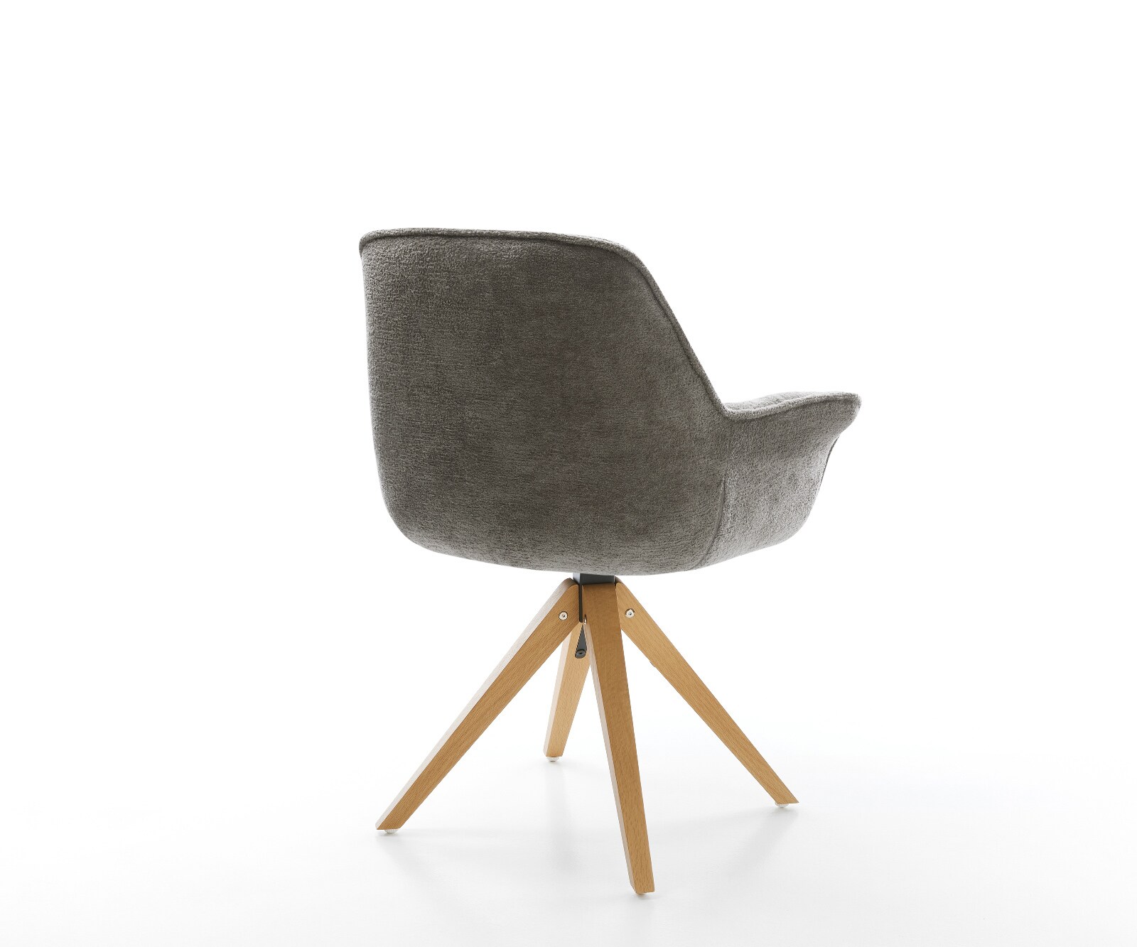 Chaise-pivotante Kaira-Flex bouclé doux couleur boue pied en bois angulaire naturel pivotement sur 180° 4