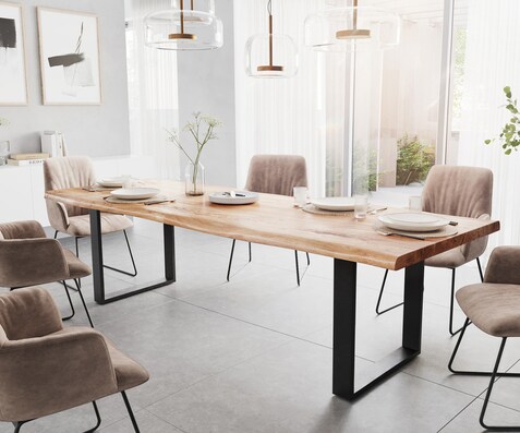 Table à manger Edge 280x100 XL acacia nature patin noir Live-Edge