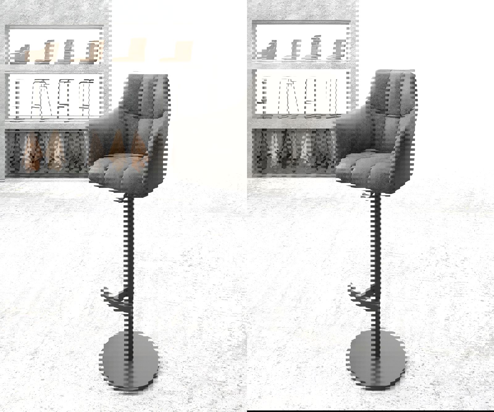 Chaise-de-bar Yulo-Flex vintage gris base tournante réglable en haut métal