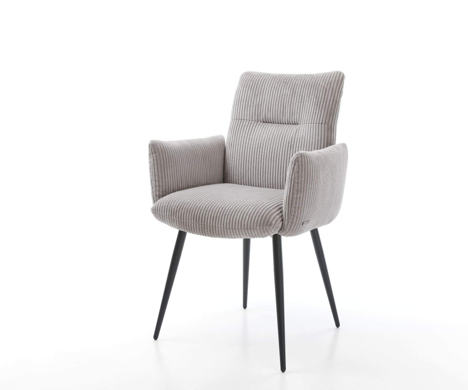 Chaise-de-salle-à-manger Jova-Flex avec accoudoirs côtelé gris argenté 4 pieds coniques noir ressorts ensachés 1