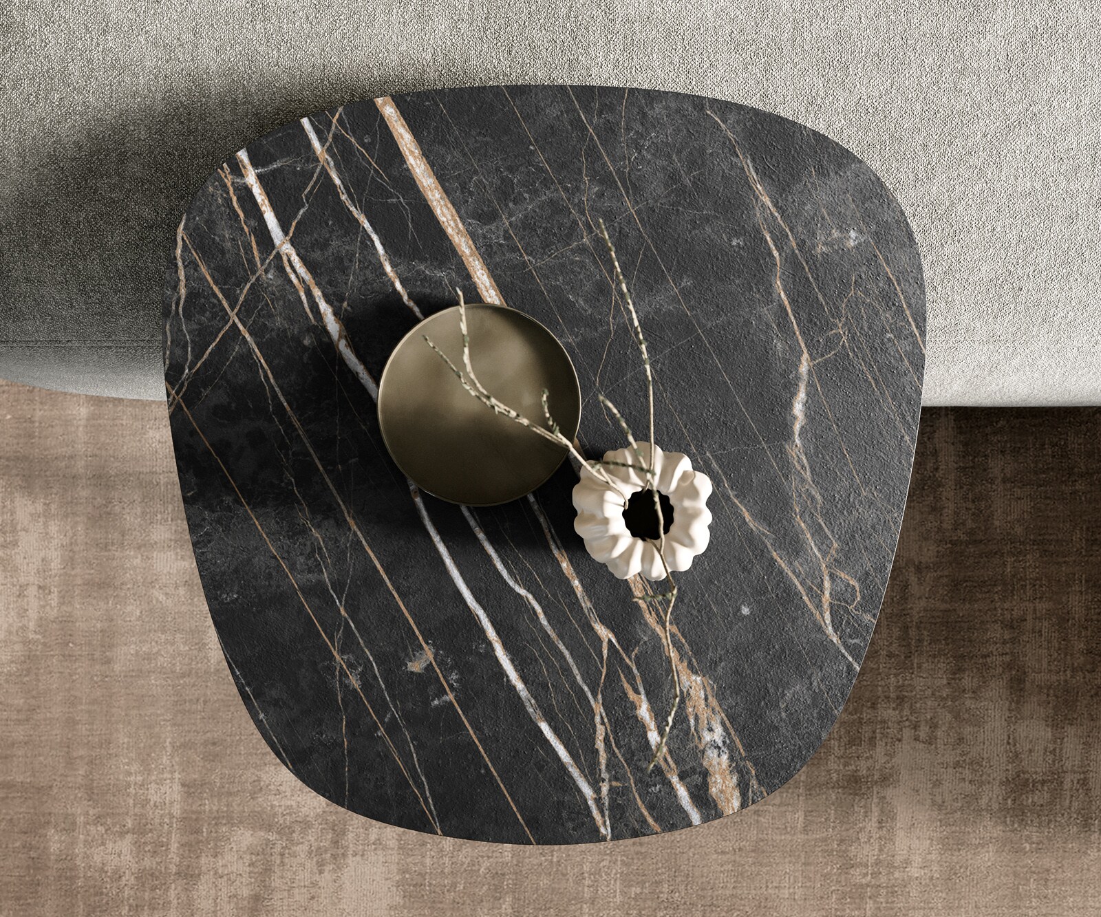 table d’appoint Edge Boot 60x60 cm céramique Laminam® Noir Desir brun Eleny acier inoxydable brossé 3