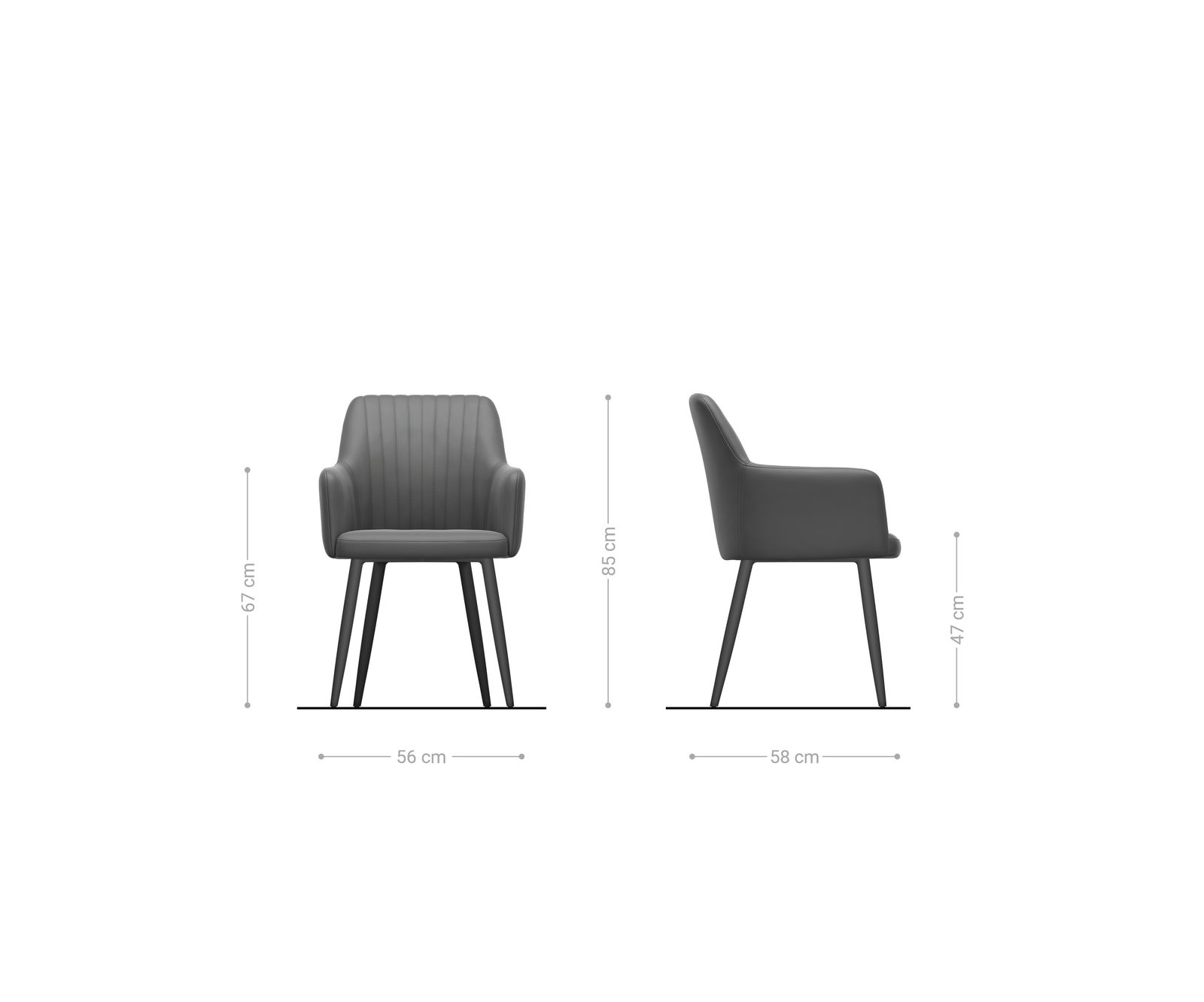 Chaise-de-salle-à-manger Greg-Flex cuir de vache couleur boue 4 pieds coniques acier inoxydable brossé ressorts ensachés 6