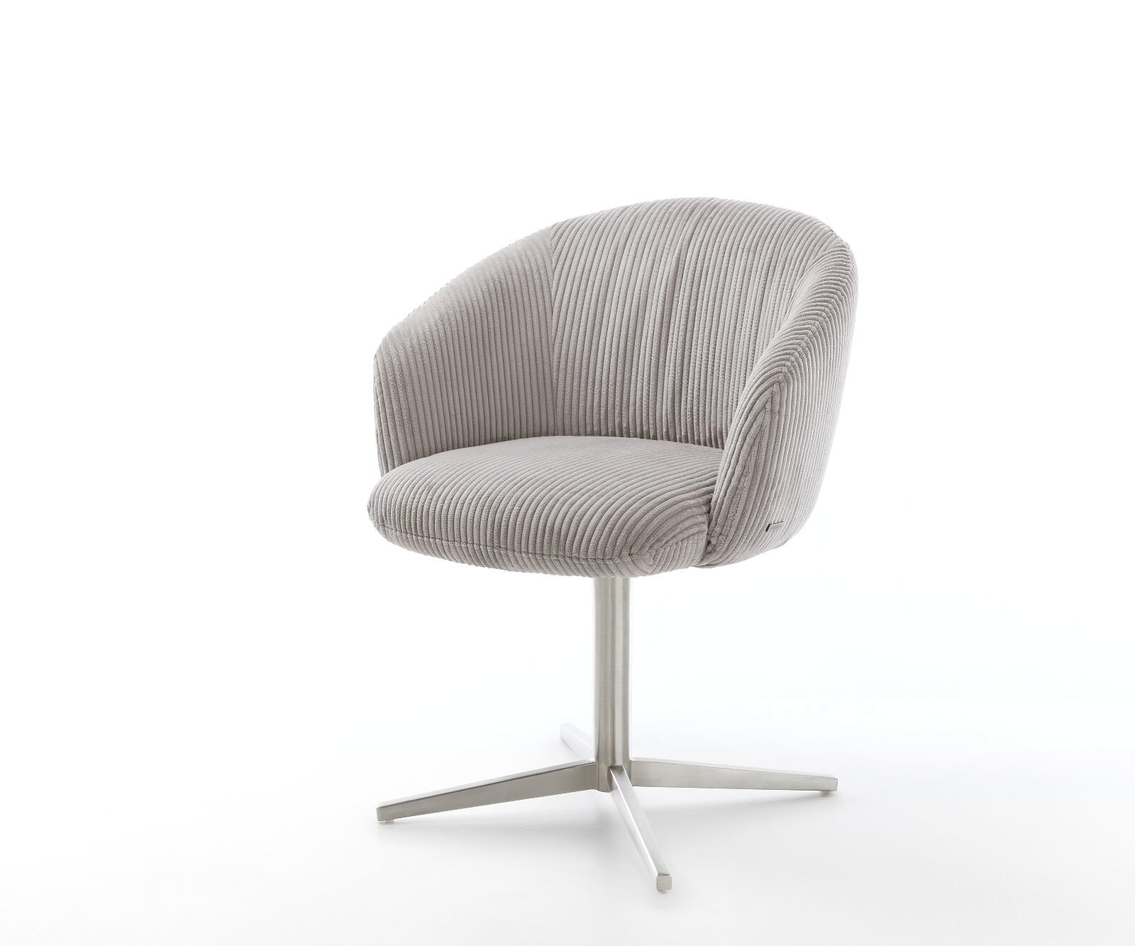 Chaise-pivotante Caja-Flex avec accoudoirs côtelé gris argenté pied de chaise 4 branches acier inoxydable brossé pivotement sur 360° ressorts ensachés 1