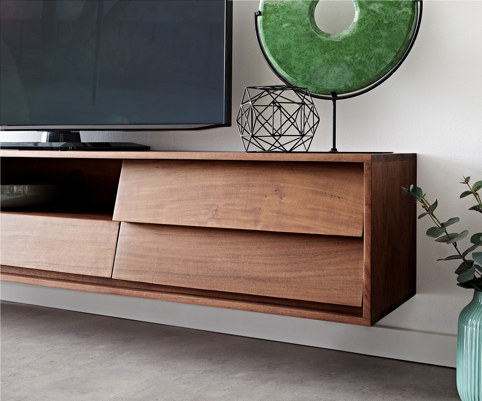 Meuble-TV Eloi 200x35 cm acacia marron 2 portes 1 tiroir flottant 4 Meuble-TV Eloi 200x35 cm acacia marron 2 portes 1 tiroir flottant 4