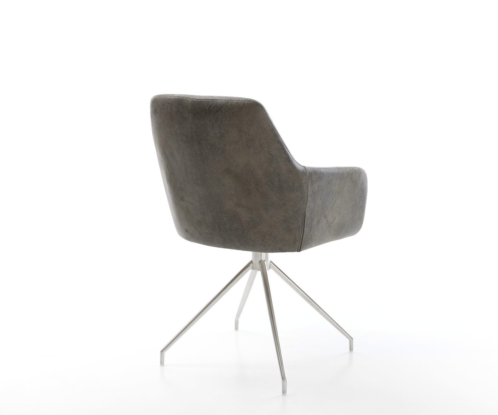 Chaise-de-salle-à-manger Pejo-Flex microvelours gris antique pied croisé conique acier inoxydable brossé ressorts ensachés 4