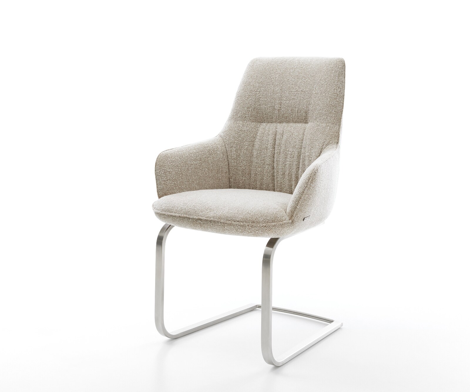 Cantilever Zelia-Flex avec accoudoirs tissu tissé doux beige pied cantilever plat acier inoxydable ressorts ensachés 1