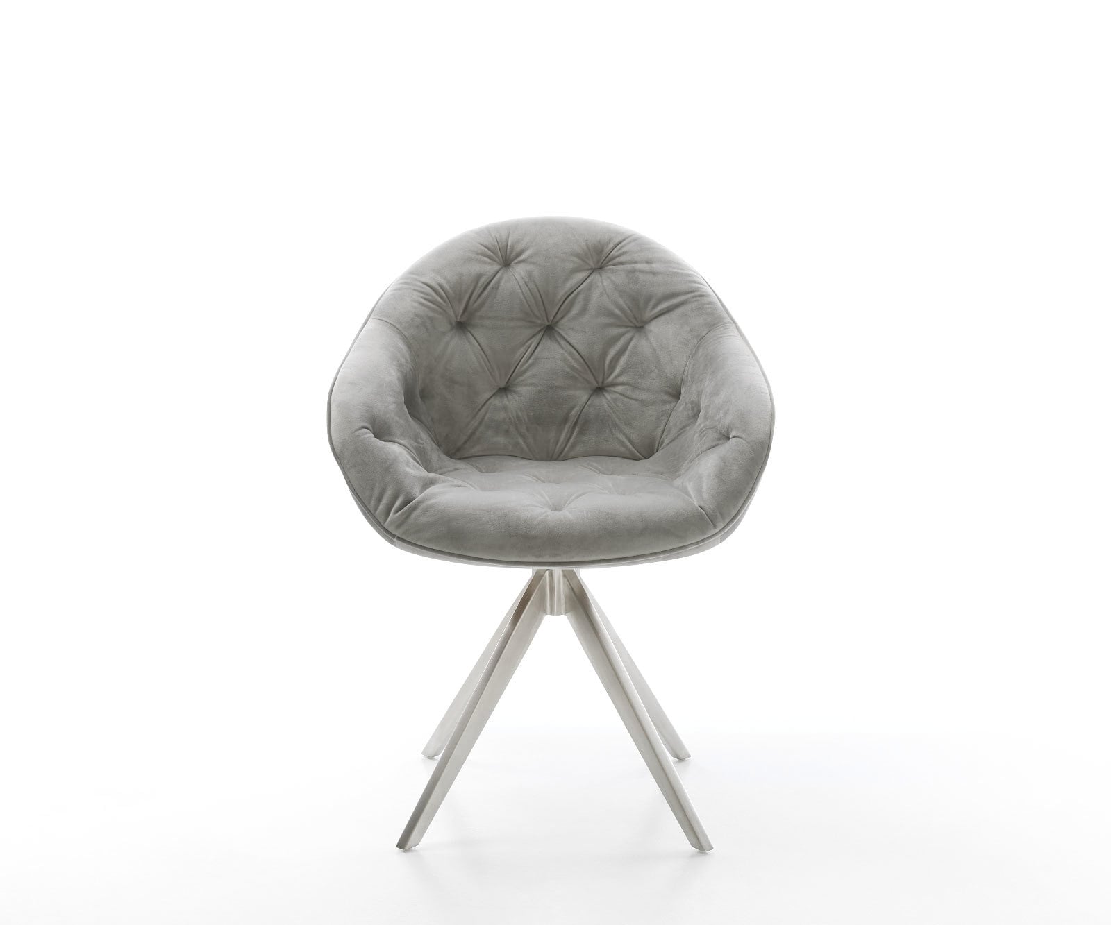 Chaise-de-salle-à-manger Gaio-Flex velours gris pied croisé angulaire acier inoxydable brossé 1 Chaise-de-salle-à-manger Gaio-Flex velours gris pied croisé angulaire acier inoxydable brossé 1
