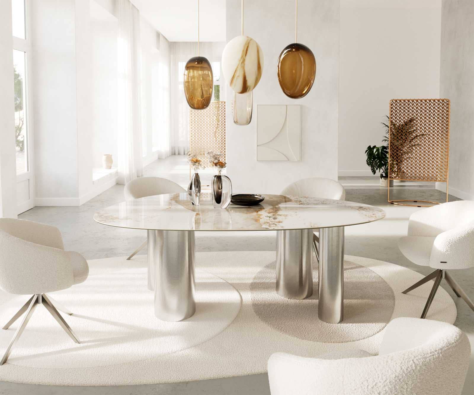 Table à manger Edge Oval 220x120 Céramique Minas Melange Blanc-Beige Pilier Acier inoxydable 2 Table à manger Edge Oval 220x120 Céramique Minas Melange Blanc-Beige Pilier Acier inoxydable 2