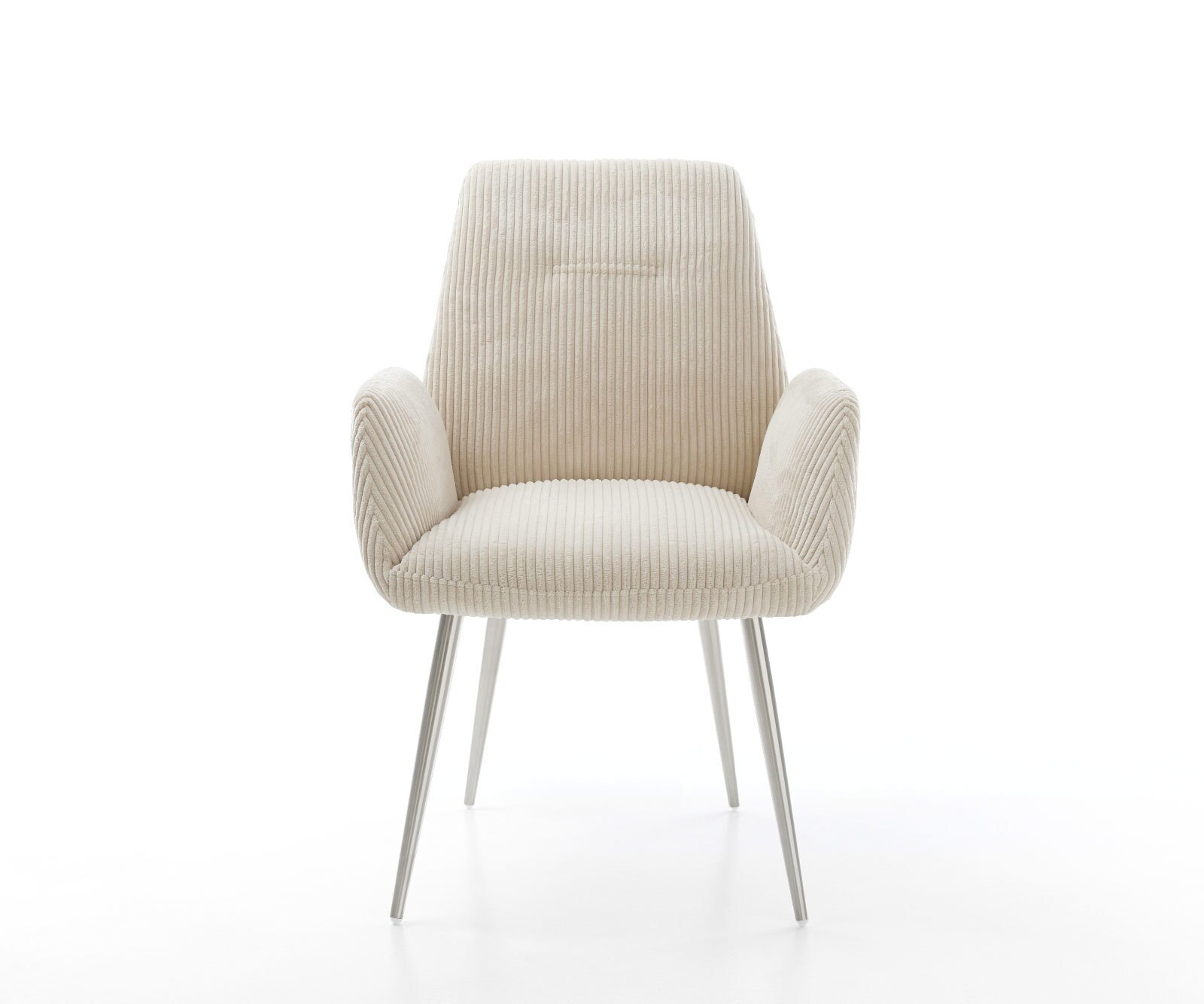Chaise-de-salle-à-manger Zoa-Flex côtelé beige vintage 4 pieds coniques acier inoxydable brossé ressorts ensachés 1