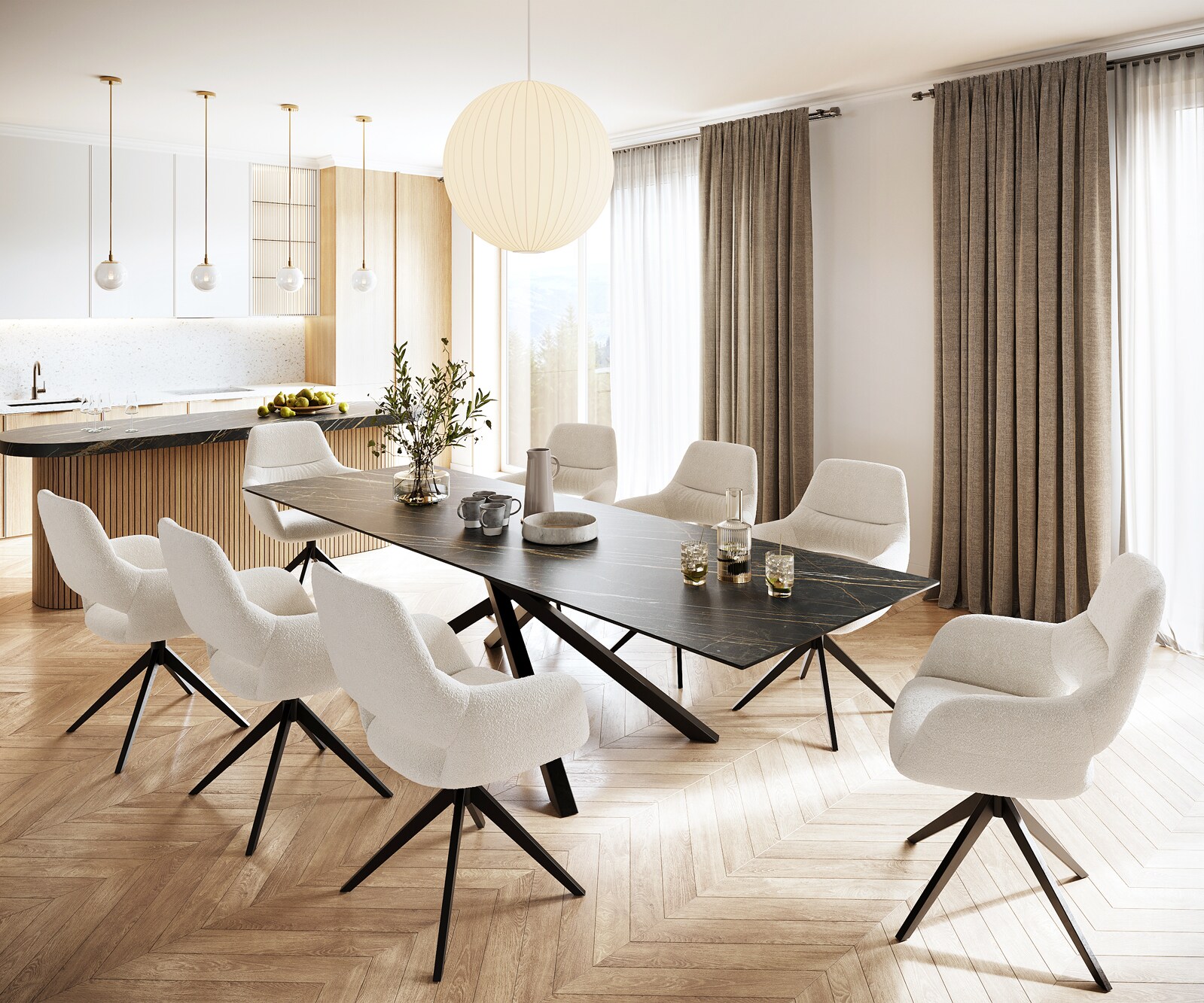 Table-à-manger Edge 300x100cm Laminam® céramique marron pieds milieu croisé noir 5