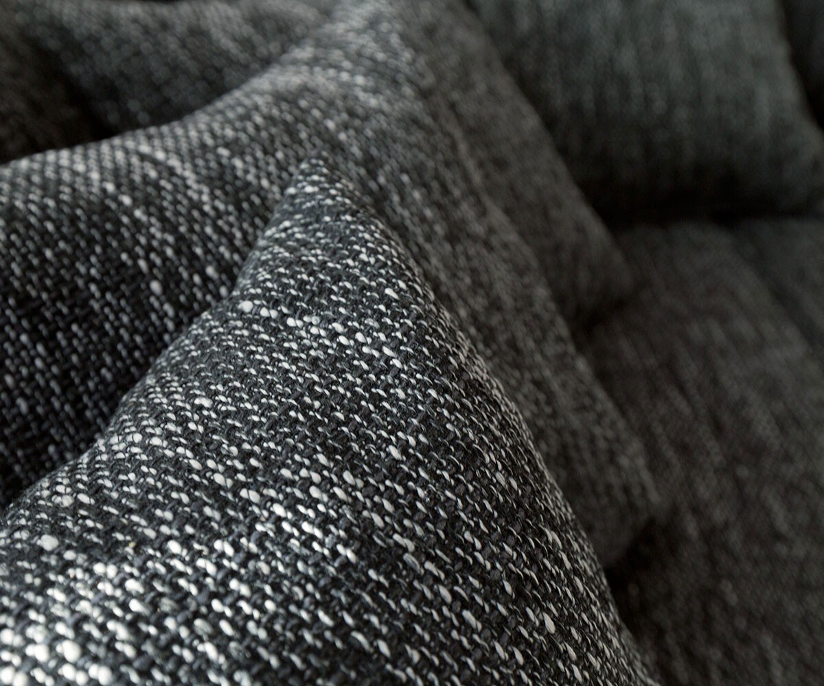 Canapé d'angle Clovis blanc noir avec tabouret pouf gauche 3