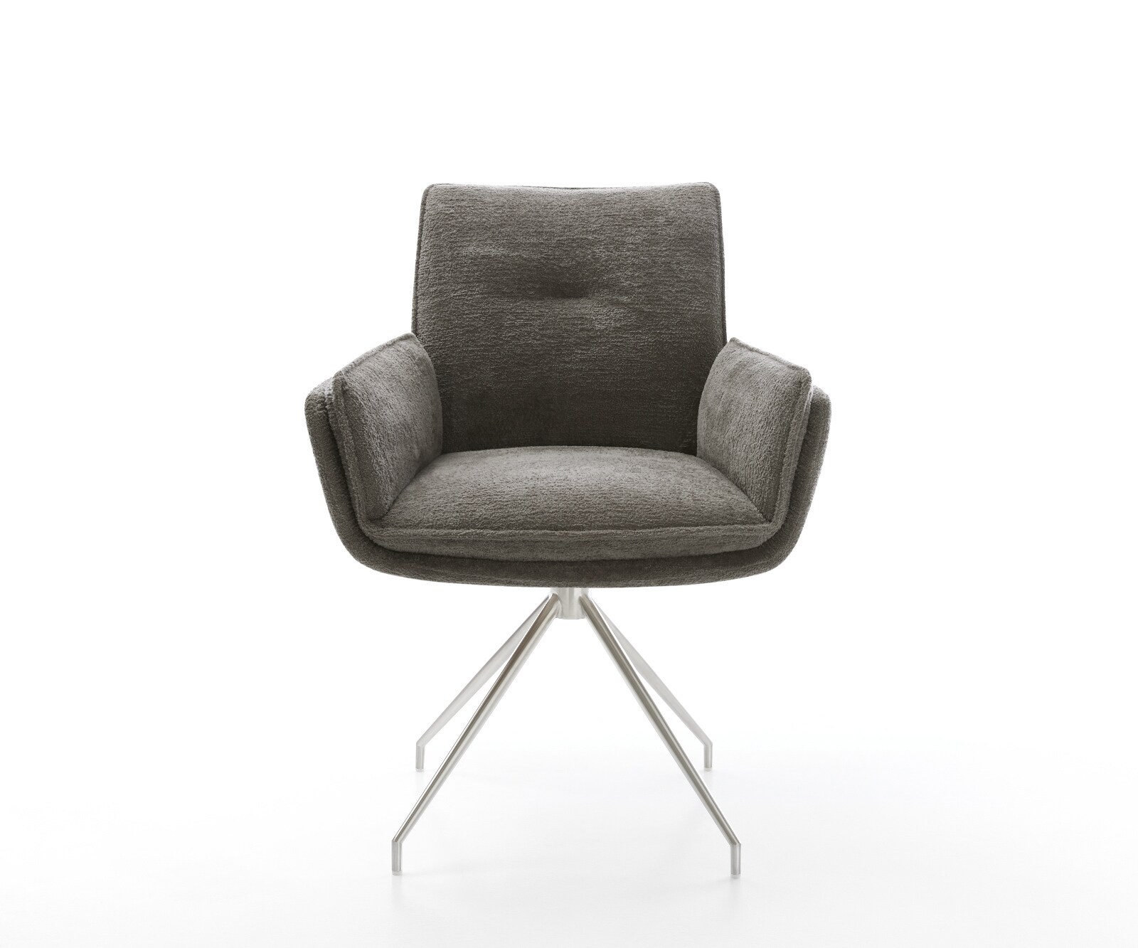 Chaise-de-salle-à-manger Nela-Flex bouclé doux couleur boue pied croisé conique acier inoxydable 1