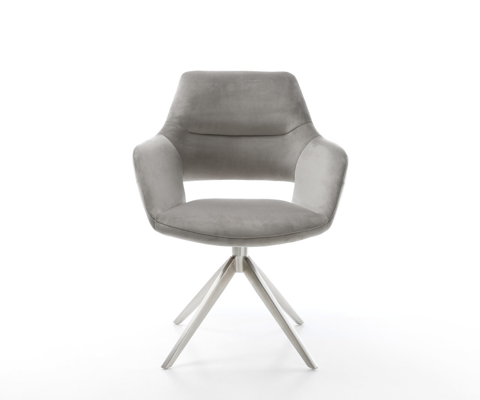 Chaise-pivotante Yago-Flex velours gris pied croisé large acier inoxydable brossé pivotement sur 360° fonction bascule ressorts ensachés 2