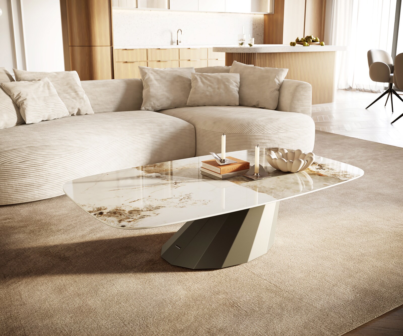 Table basse Edge Boot 140x80 cm céramique Minas Melange Parabi Metall finition effet titane 1