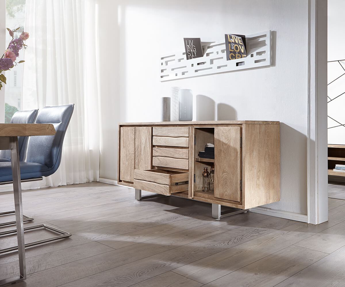 Commode Live-Edge 172 cm acacia champagne 3 tiroirs 4 portes 5