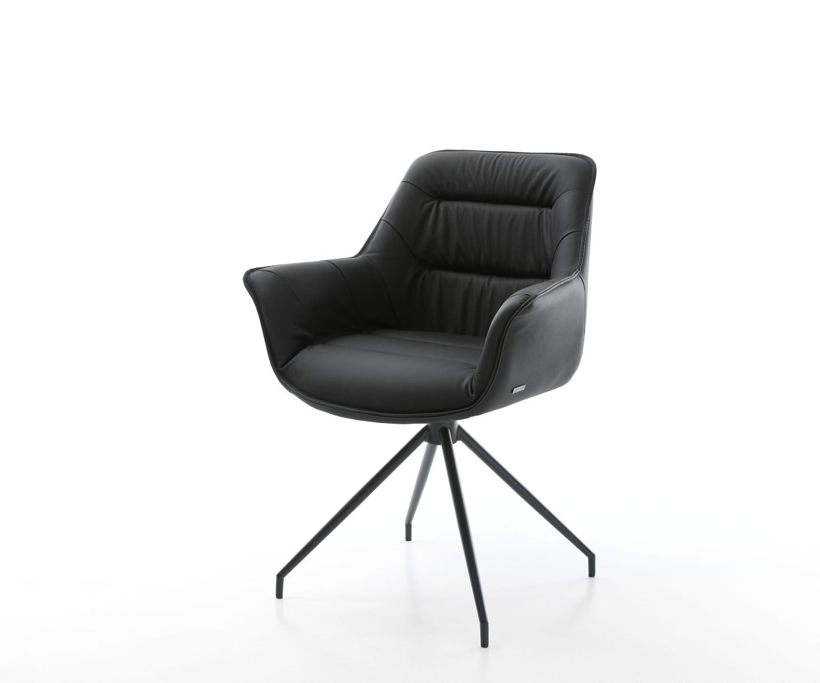 Chaise-de-salle-à-manger Kaira-Flex cuir de vache noir pied croisé conique noir
