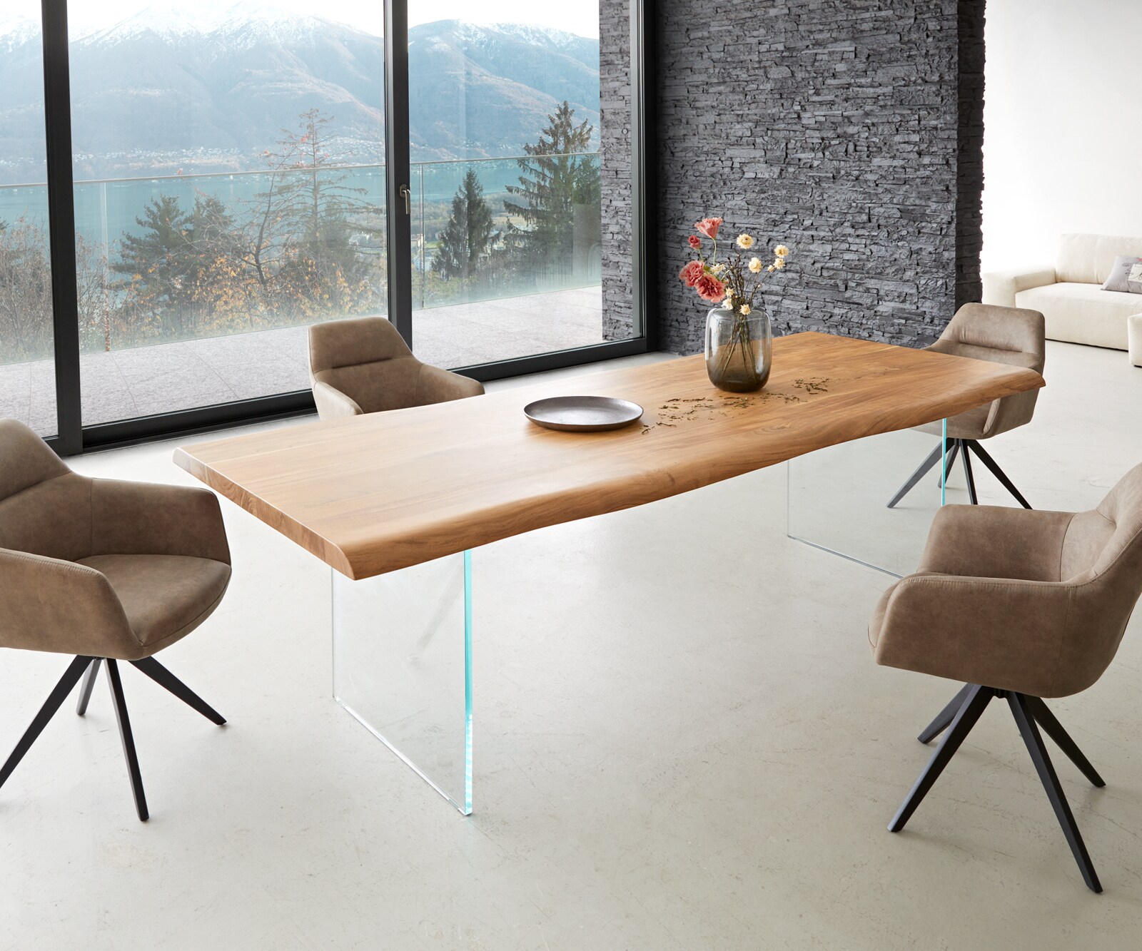 Table à manger Edge 260x100 XL acacia nature verre Live-Edge 6