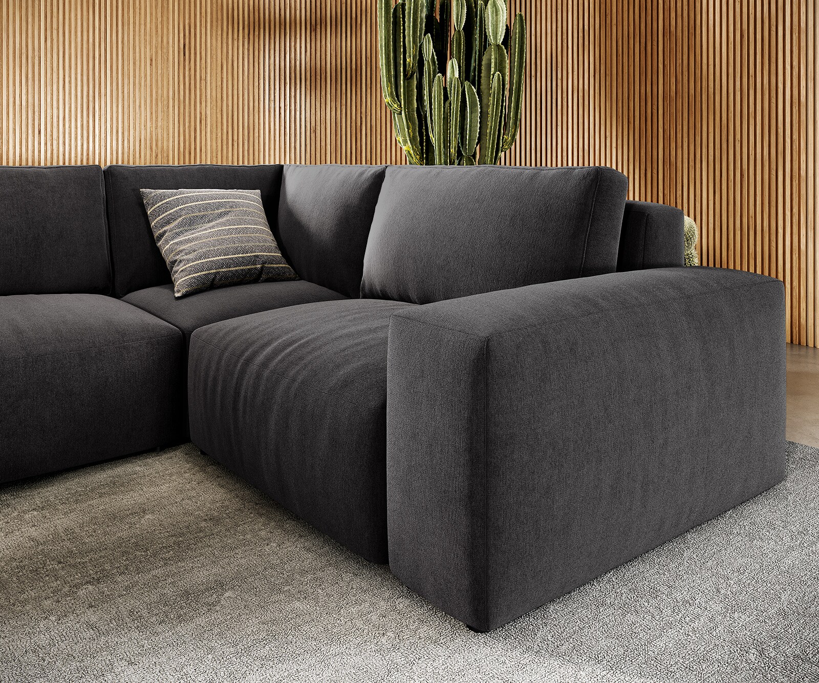 Grand canapé d’angle Lanzo 300x210 cm microfibre noir méridienne réversible 3